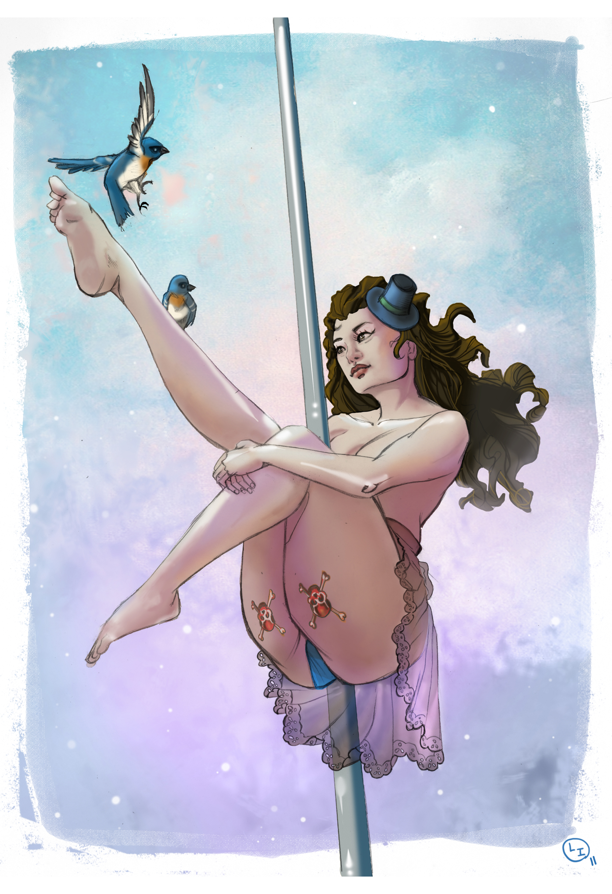 Pole Dance Illustration Drawing Nadia Sharif